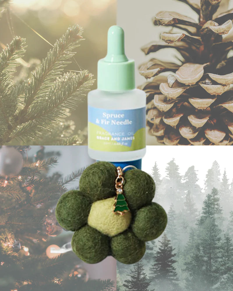 Spruce & Fir Needle - Felt Air Freshener with Christmas Charm