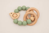 Chirpy Wooden & Silicone Baby Teether - Sage
