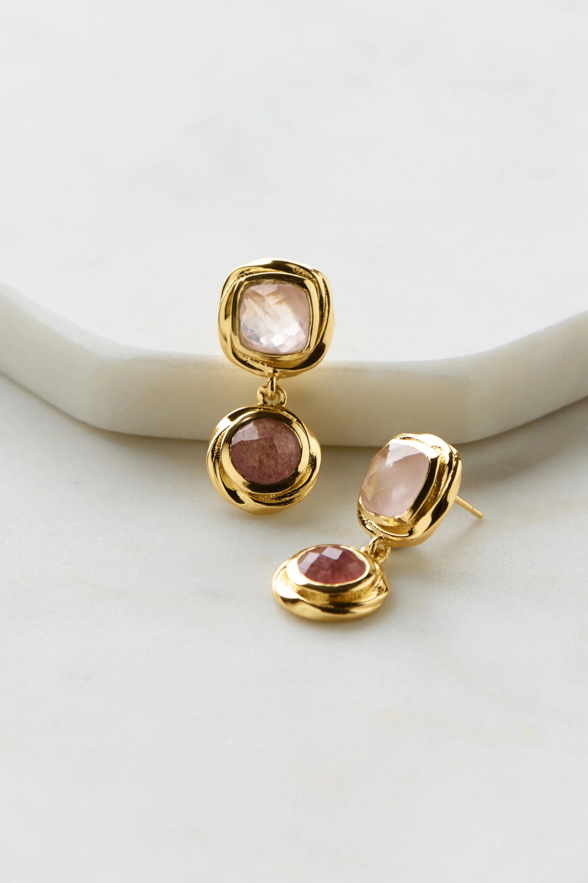 Cleo Earring - Rose Quartz & Strawberry Quartz