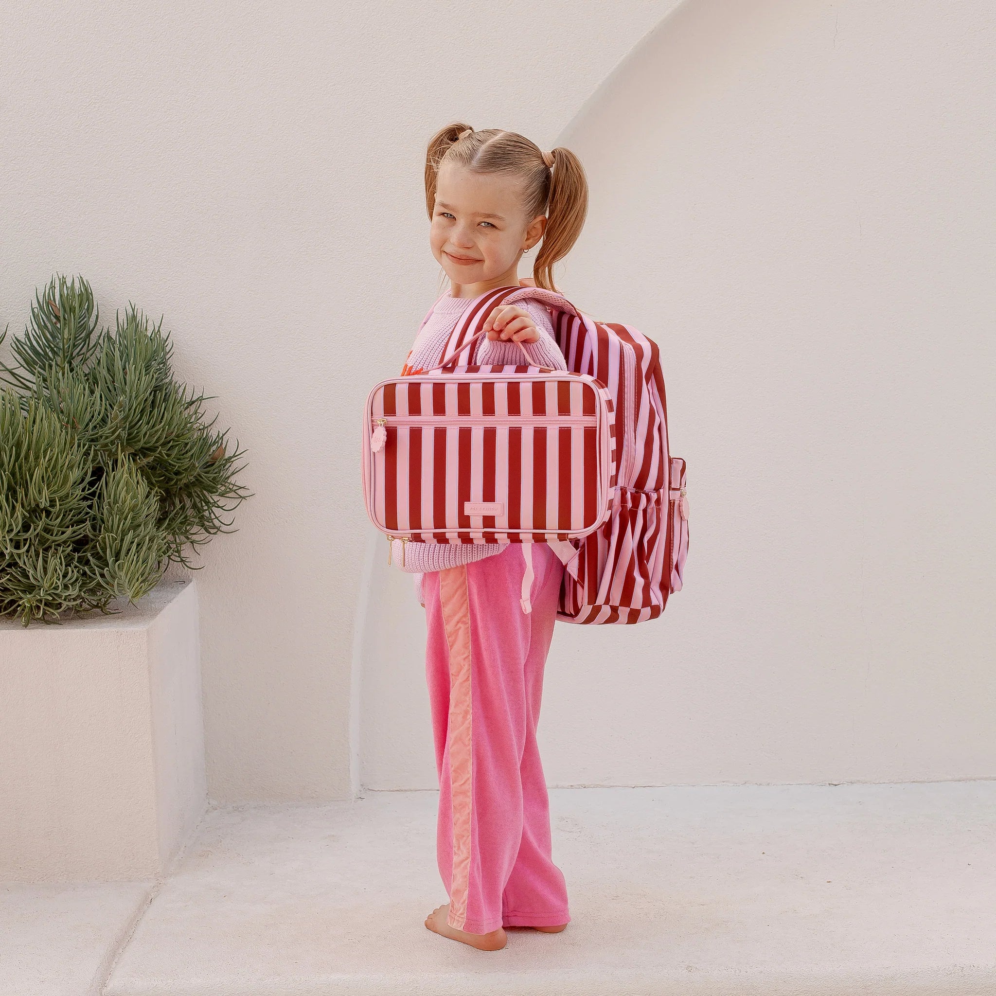 Burgundy Stripe Large Lunch Bag