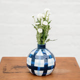 Round Bud Vase - Navy & Cornflower Gingham