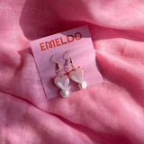 Pink and Red with Pearl Heart Earrings