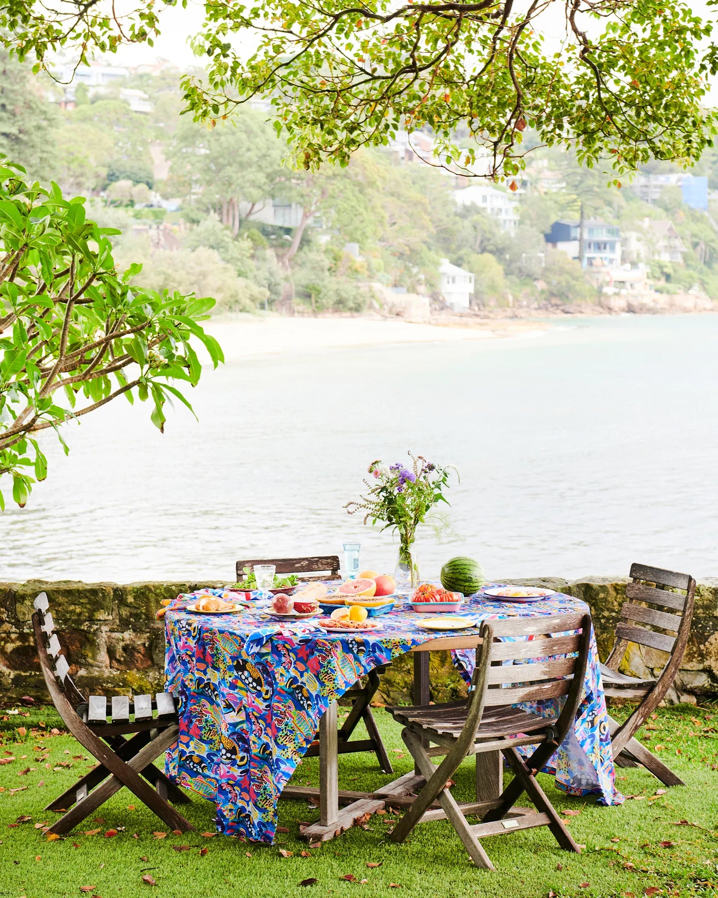 Kip & Co x Ken Done Barrier Reef Garden Round Linen Tablecloth