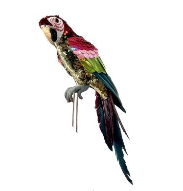 Sequin Perched Parrot – Pink & Green