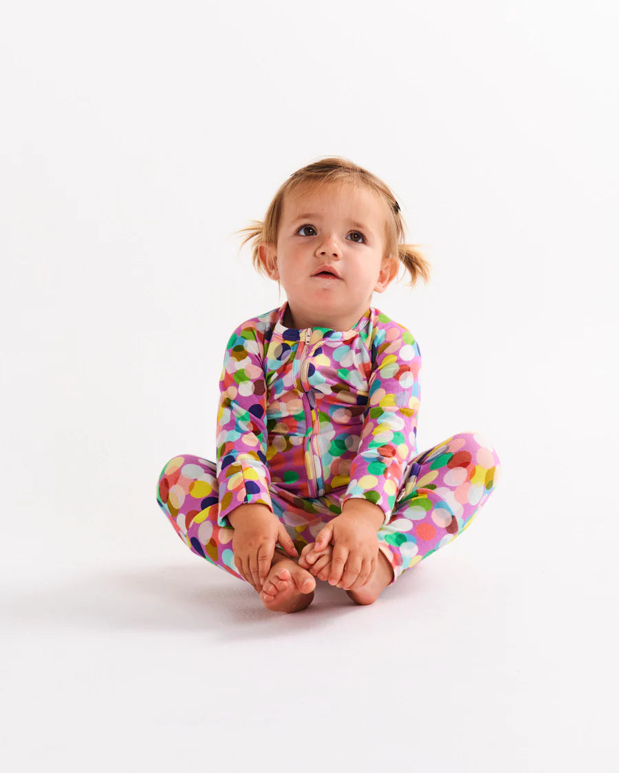 Confetti Pink Organic Long Sleeve Zip Romper