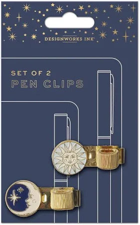 Set of Two Pen Clips - Sun and Moon