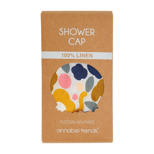 Shower Cap – Linen – Floral Puzzle Mustard