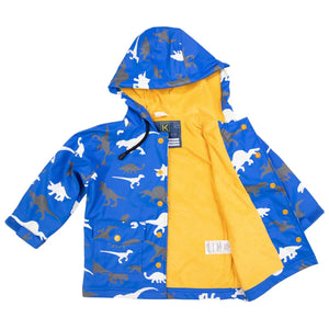 Dino Colour Change Raincoat - Victoria Blue