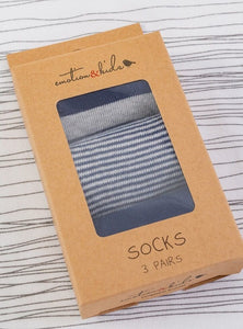 Navy & Grey Striped Socks 3pk