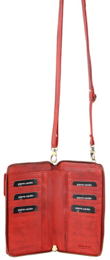 Leather Cross Body Bag/Clutch Cherry Red