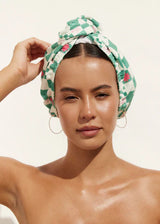 RIVA Hair Towel Wrap in Green Check