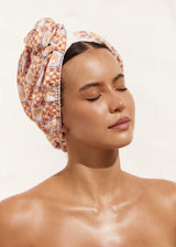 RIVA Hair Towel Wrap in Orange Palm Check