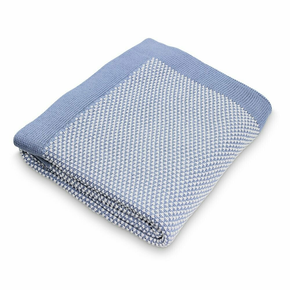 Pixie Waffle Knit Two Tone Blanket Cot Blue