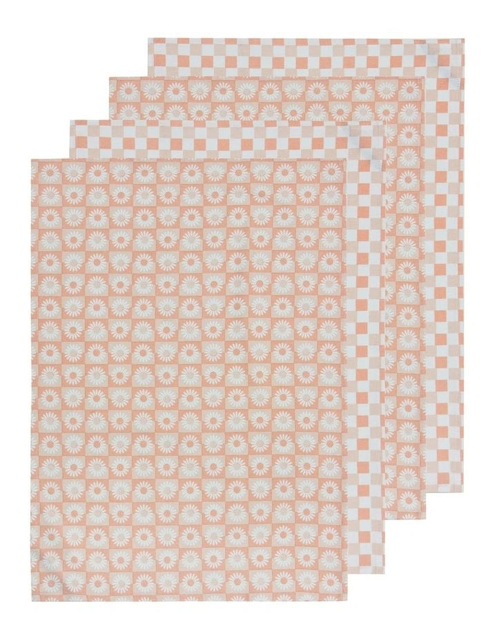 Ladelle Pink Daisy Tea Towel 4pk