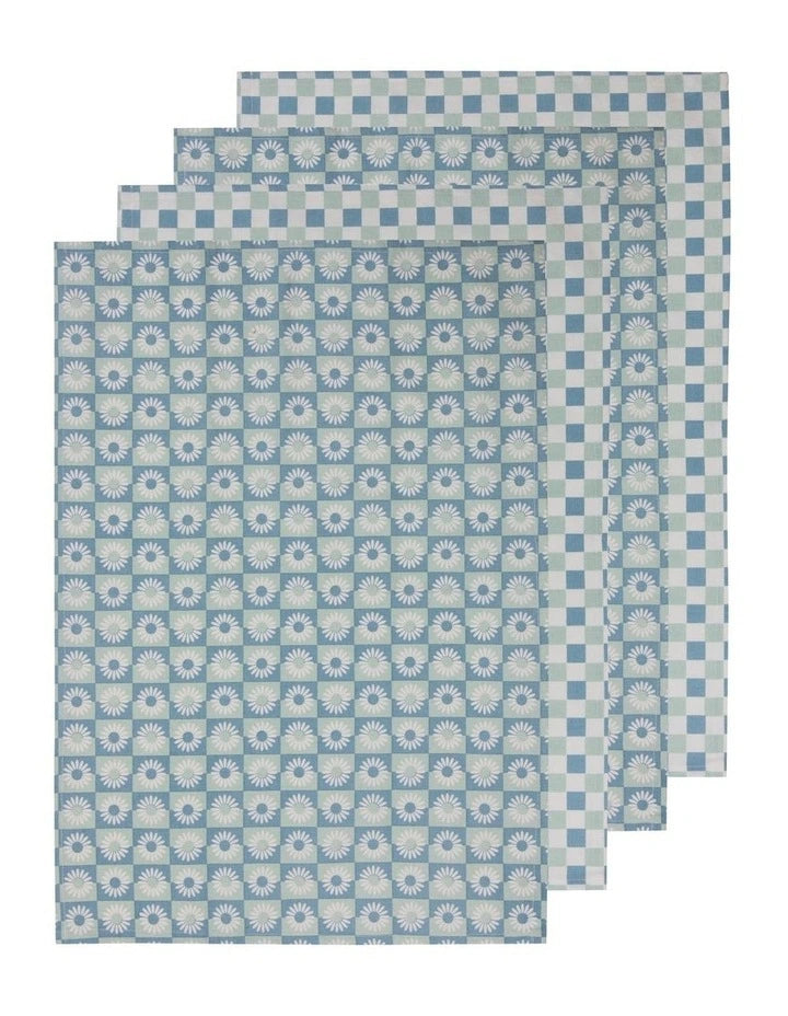 Daisy Kitchen Towel 4 Pk - Blue