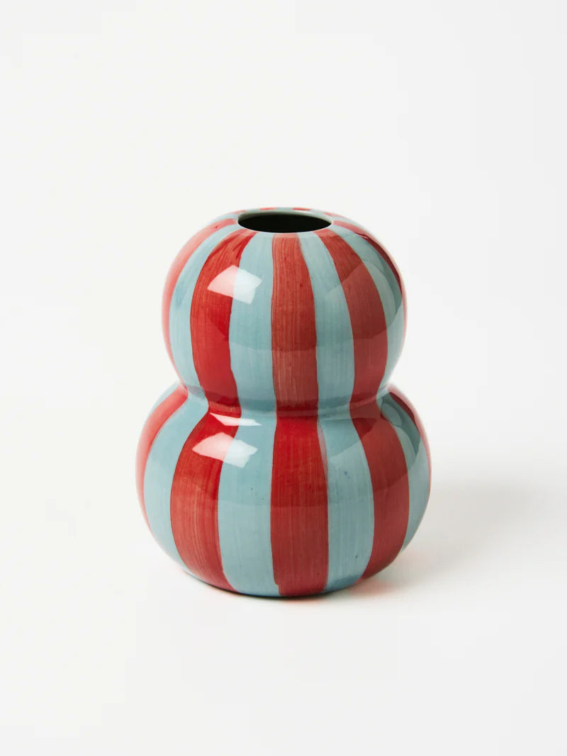 Fonda Burgundy Pale Blue Stripe Vase