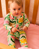 Popping Flowers Green Organic Long Sleeve Zip Romper