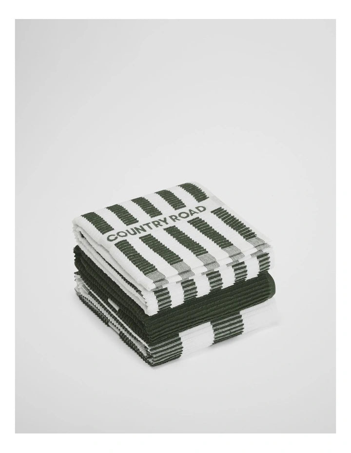 CR Stripe Tea Towel Pack Of 3 in - Dark Olive