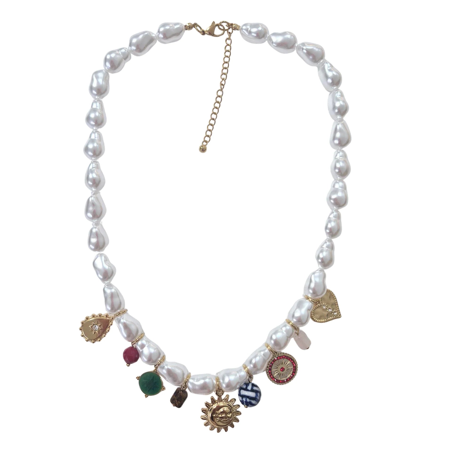 Golden Sun Charm Pearl Necklace