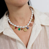 Golden Sun Charm Pearl Necklace
