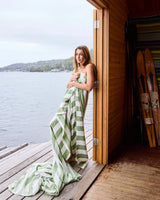 Moss Stripe Linen Flat Sheet