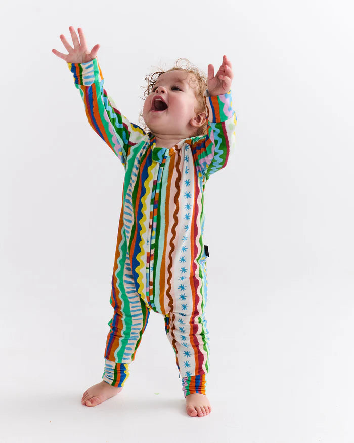 Beach Patterns Organic Long Sleeve Zip Romper