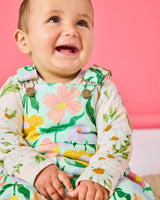 Popping Flowers Green Organic Cotton Quilted Fleece Overalls