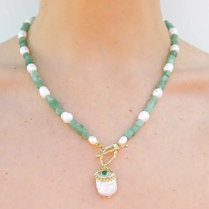 Quartz and Freshwater Fob Necklace