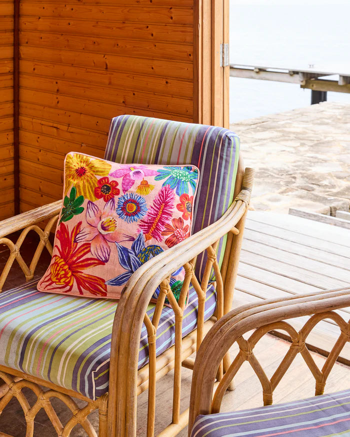 Wild Flowers In Bloom Embroidered Cushion