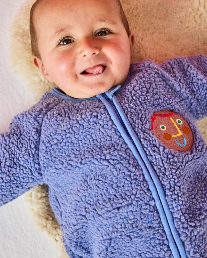 Blue Sprinkle Sherpa Long Sleeve Zip Romper