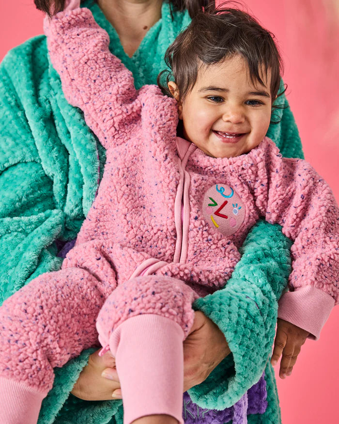 Pink Sprinkle Sherpa Long Sleeve Zip Romper