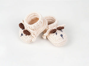 Tilly Bear Crocheted Baby Bootees - Rice