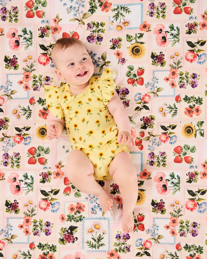 Sunflower Delight Organic Short Sleeve Frill Romper