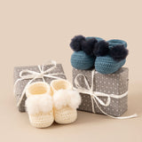 Topsy Pom Pom Crocheted Baby Bootees - Rice