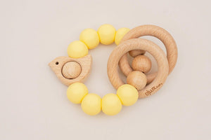 Chirpy Wooden & Silicone Baby Teether - Yellow