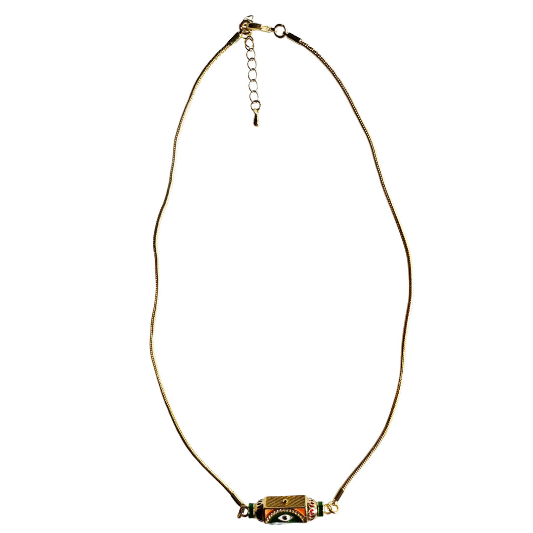 Green Orange Eye Snake Chain Necklace