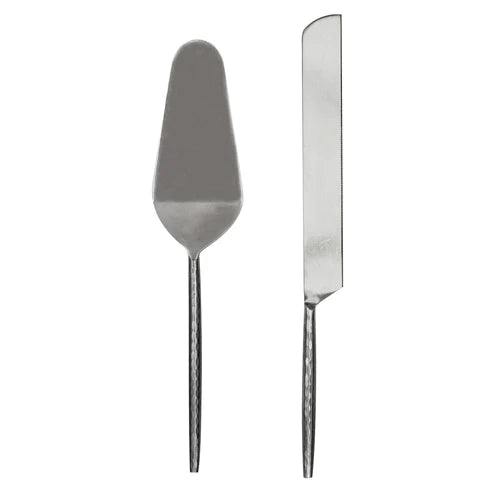 Hammered 2pc Silver Cake Server Set