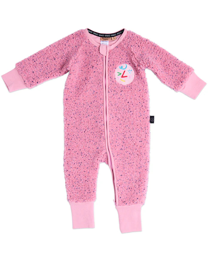 Pink Sprinkle Sherpa Long Sleeve Zip Romper