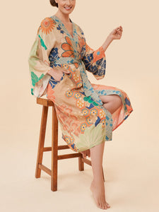70s Kaleidoscope Floral Kimono Gown in Coconut