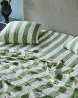 Moss Stripe Linen Flat Sheet