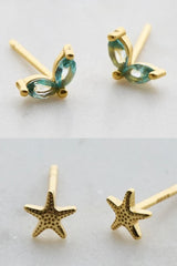 Double Blue Starfish Stud Set - Gold