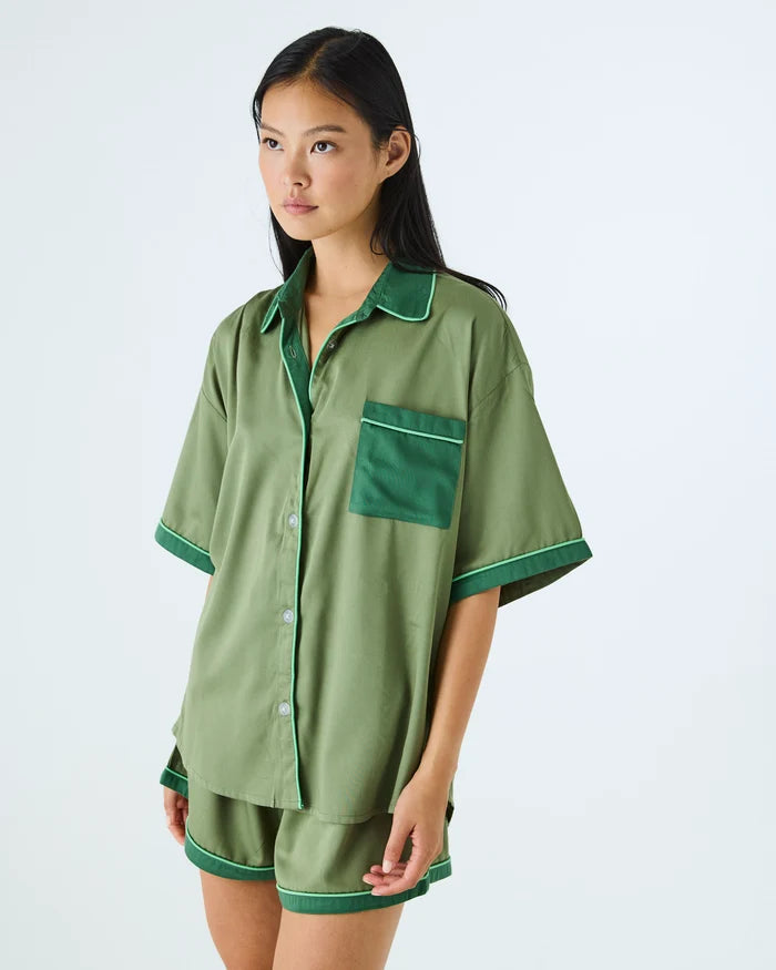 Glow In Green Adult Bamboo Cotton Short Sleeve Shirt & Short Pyjama Set