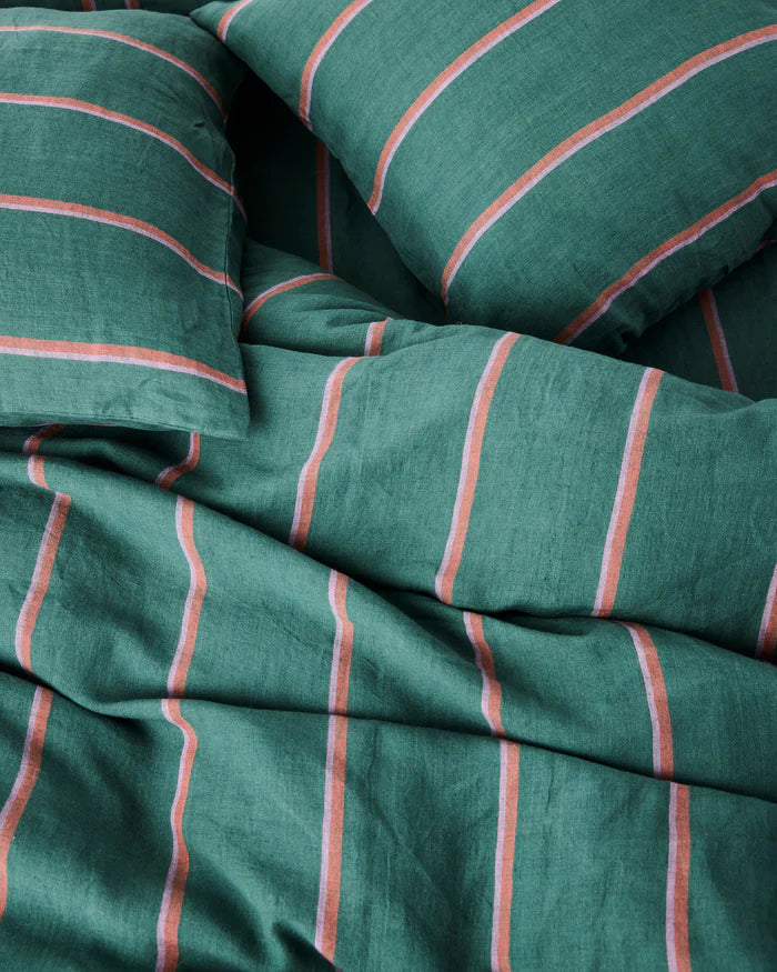 Wakame Crush Stripe Linen Flat Sheet