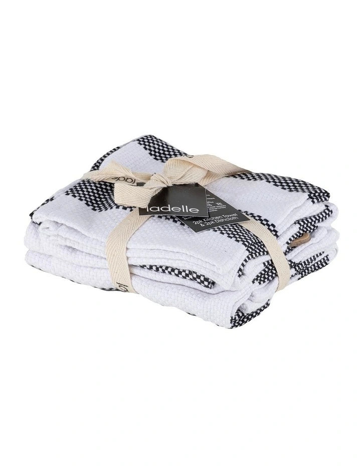Stripe Green Kitchen Towel & Dishcloth 4pk
