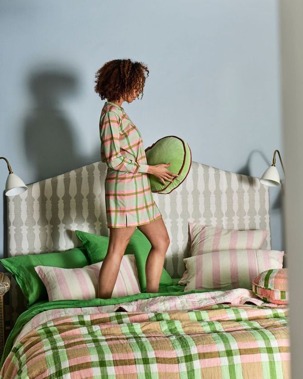 Pistachio Tartan Organic Cotton Long Sleeve Nightie** Last One Available size 8