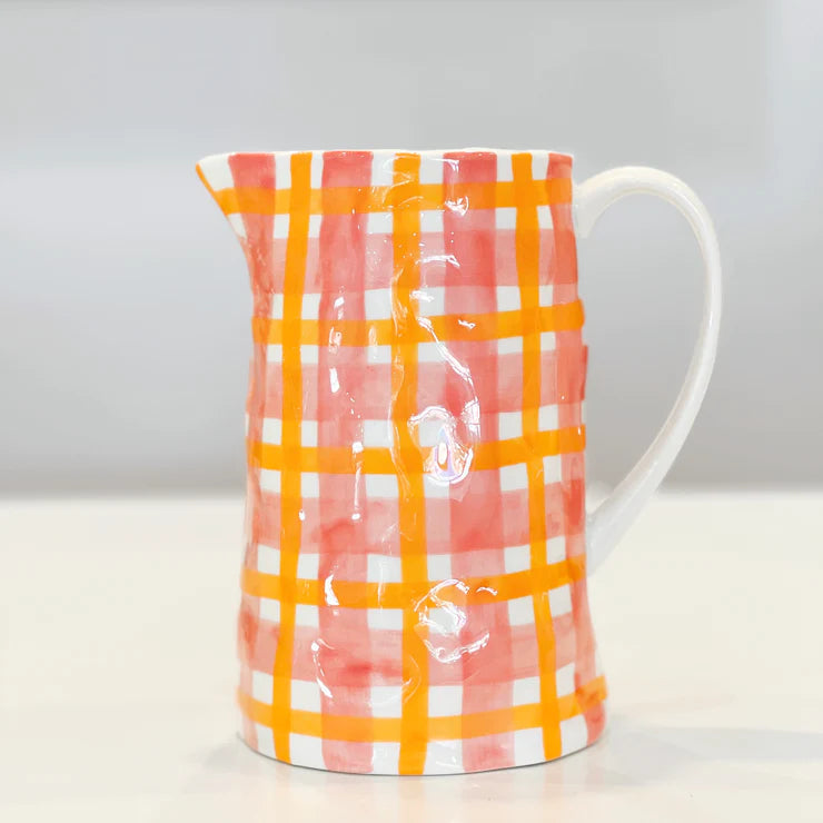 Medium Pink & Orange Gingham Jug