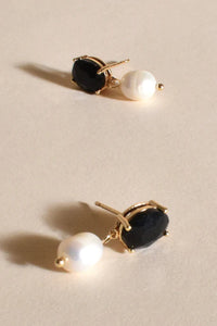 Black and Pearl Drop Earrings