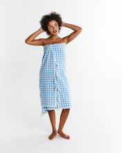 Load image into Gallery viewer, Houndstooth Blue Terry Bath Sheet / Beach Towel
