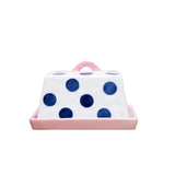Large Ceramic Butter Dish - Pink & Navy Dots