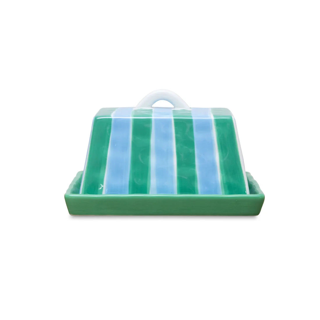 Large Ceramic Butter Dish - Corn Blue & Green Stripe
